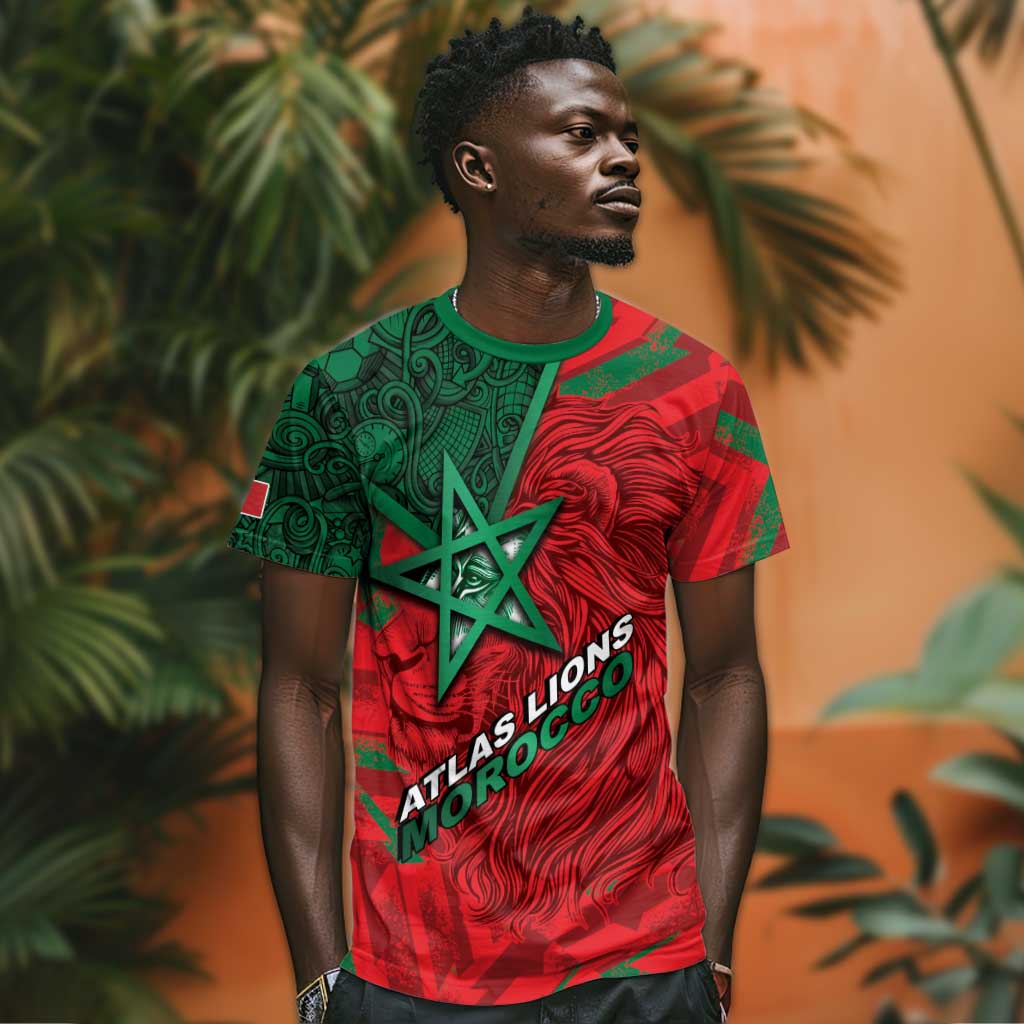 Custom Morocco Football T shirt Pentagram Red Lion African