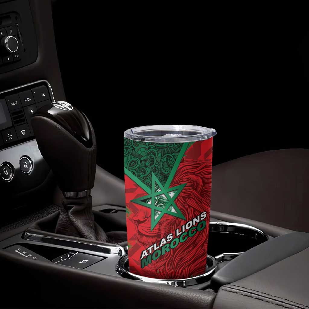 Custom Morocco Football Tumbler Cup Pentagram Red Lion African
