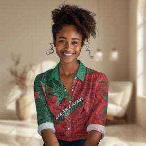 Custom Morocco Football Women Casual Shirt Pentagram Red Lion African