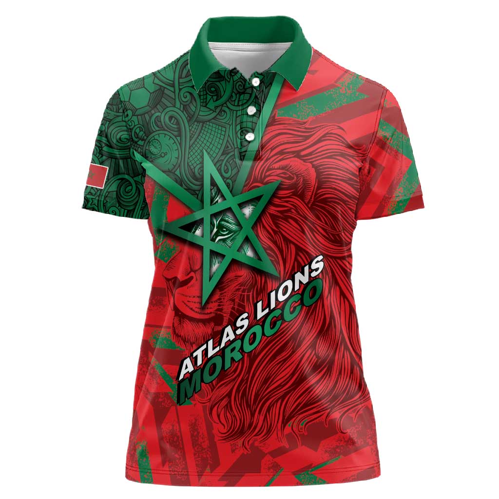 Custom Morocco Football Women Polo Shirt Pentagram Red Lion African