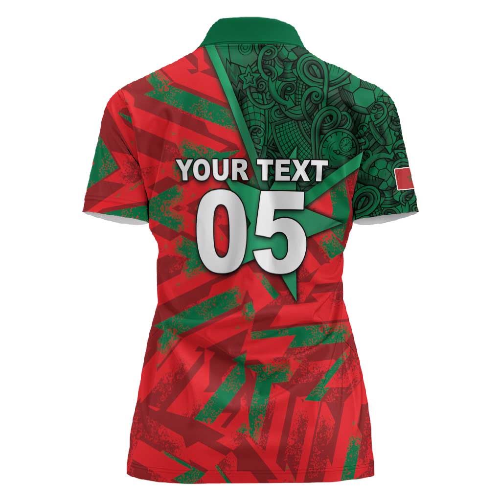 Custom Morocco Football Women Polo Shirt Pentagram Red Lion African