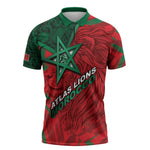 Custom Morocco Football Zipper Polo Shirt Pentagram Red Lion African