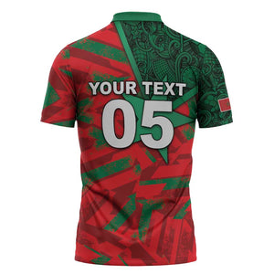 Custom Morocco Football Zipper Polo Shirt Pentagram Red Lion African