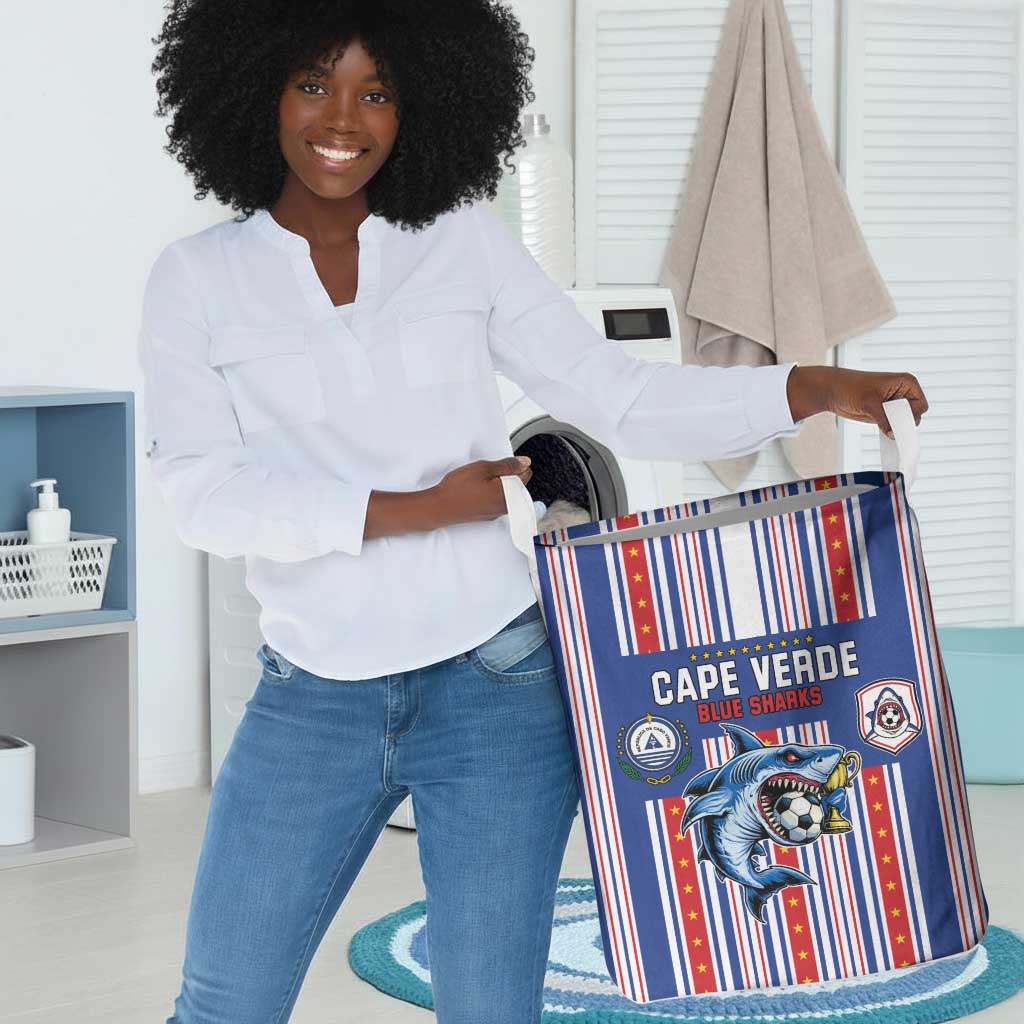 Cape Verde Football Laundry Basket Monster Blue Shark Striped Style