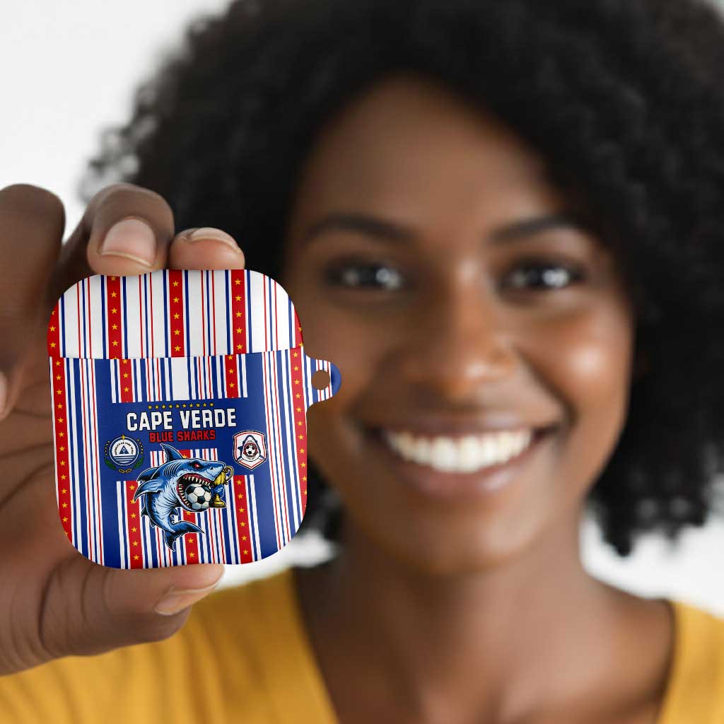 Cape Verde Football AirPods Case Monster Blue Shark Striped Style