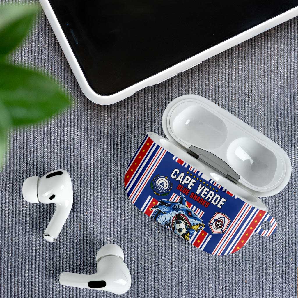 Cape Verde Football AirPods Case Monster Blue Shark Striped Style