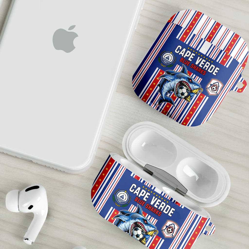 Cape Verde Football AirPods Case Monster Blue Shark Striped Style