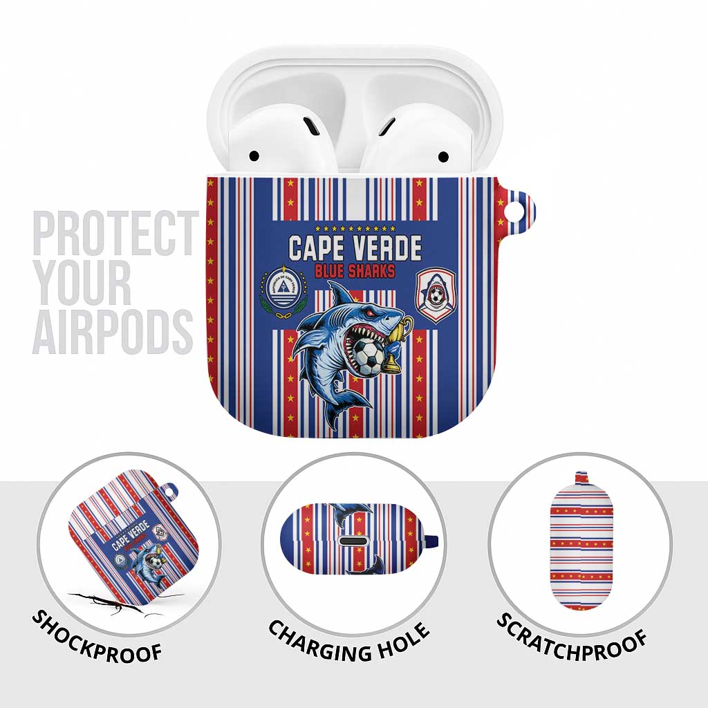 Cape Verde Football AirPods Case Monster Blue Shark Striped Style