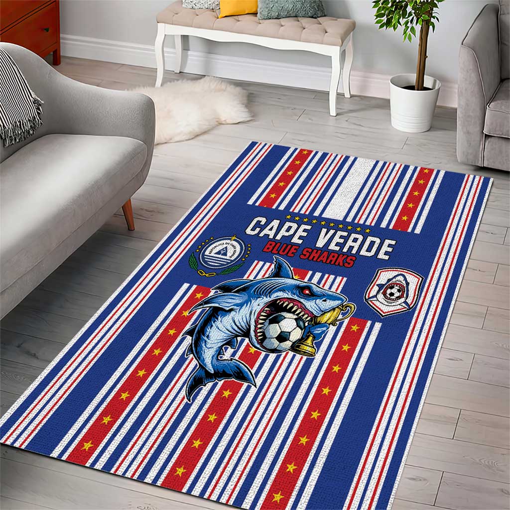 Cape Verde Football Area Rug Monster Blue Shark Striped Style