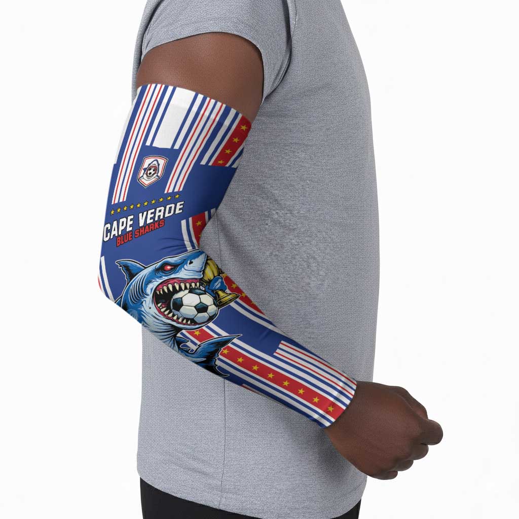 Custom Cape Verde Football Arm Sleeves Monster Blue Shark Striped Style