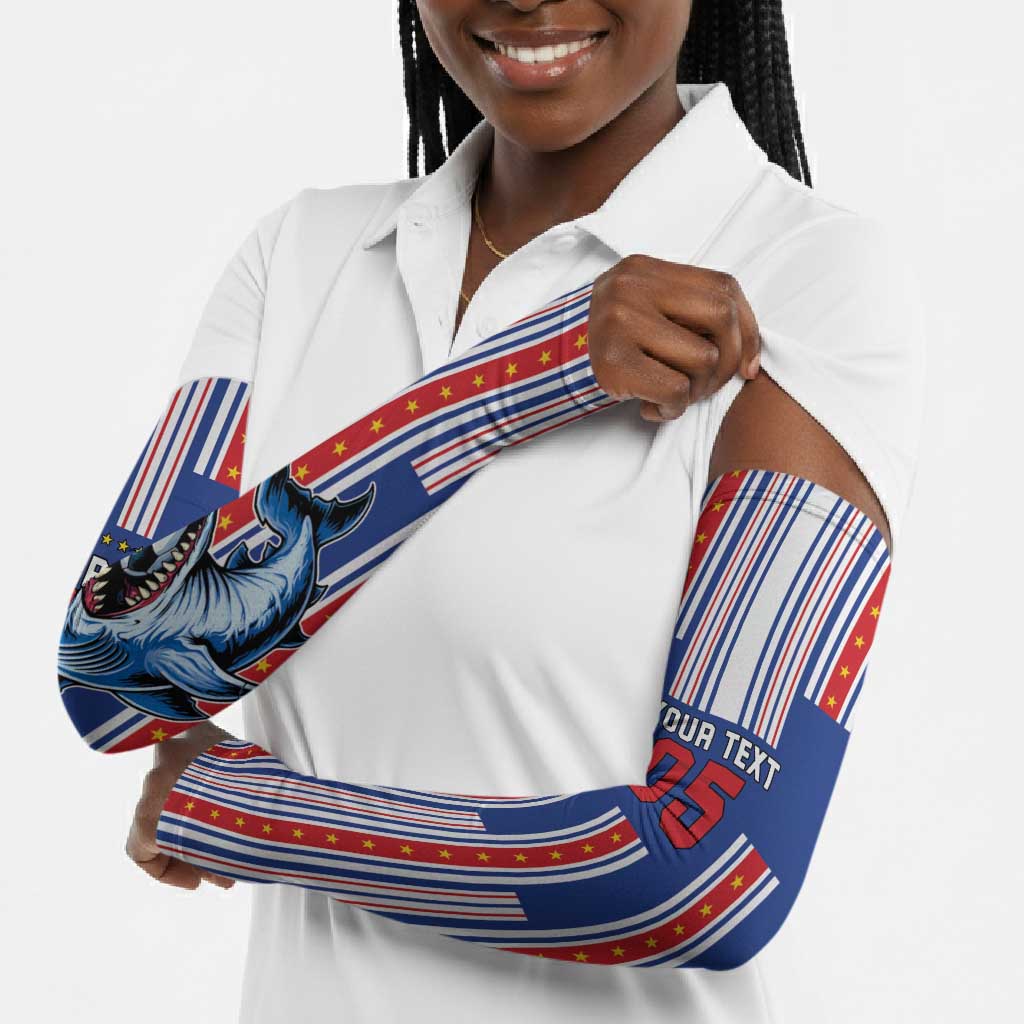 Custom Cape Verde Football Arm Sleeves Monster Blue Shark Striped Style