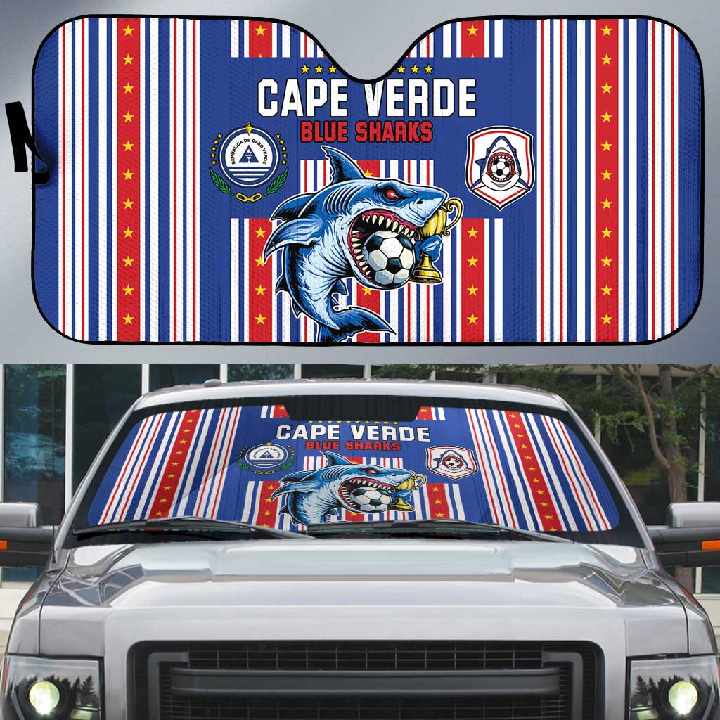 Cape Verde Football Auto Sun Shade Monster Blue Shark Striped Style