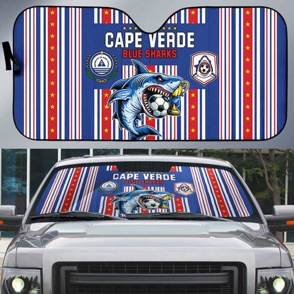 Cape Verde Football Auto Sun Shade Monster Blue Shark Striped Style