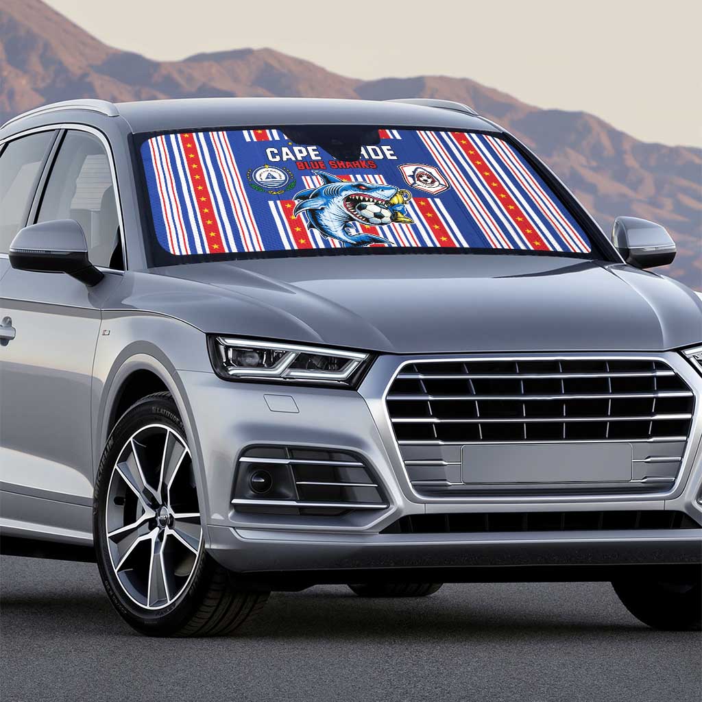 Cape Verde Football Auto Sun Shade Monster Blue Shark Striped Style
