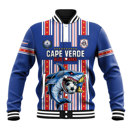 Custom Cape Verde Football Baseball Jacket Monster Blue Shark Striped Style