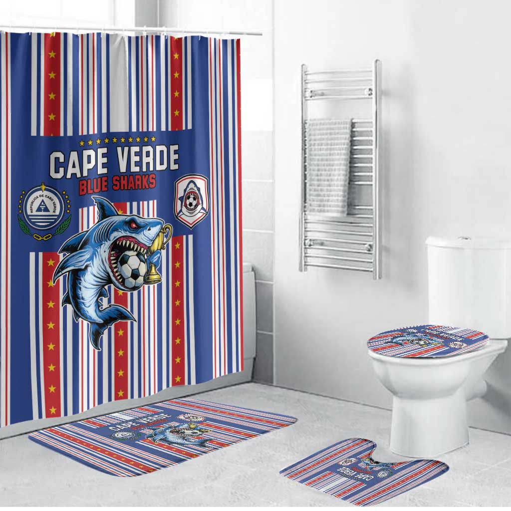 Cape Verde Football Bathroom Set Monster Blue Shark Striped Style