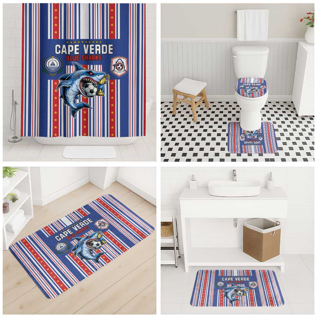Cape Verde Football Bathroom Set Monster Blue Shark Striped Style