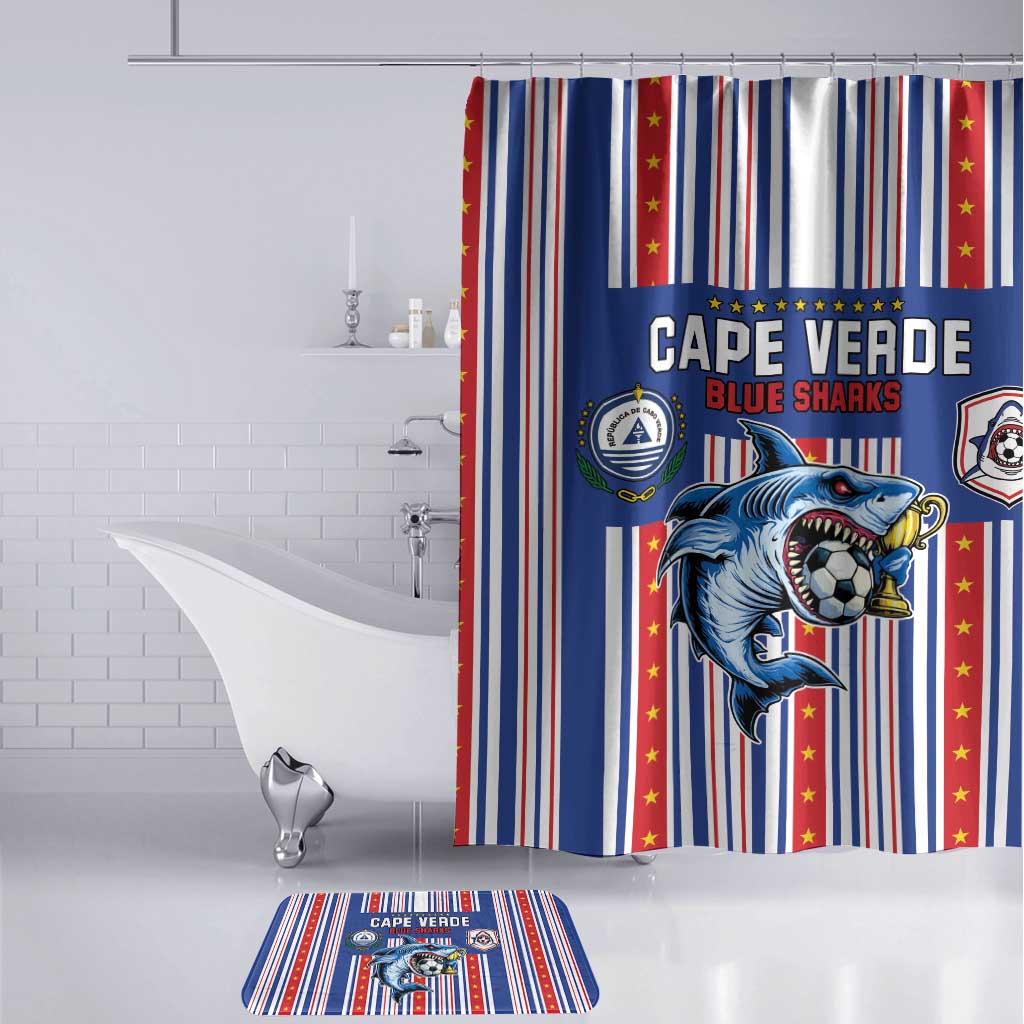 Cape Verde Football Bathroom Set Monster Blue Shark Striped Style