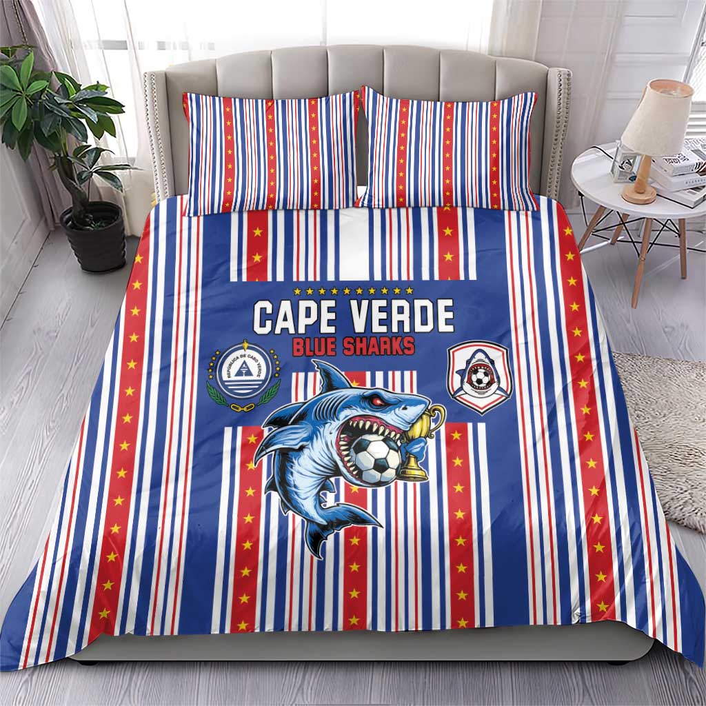 Cape Verde Football Bedding Set Monster Blue Shark Striped Style