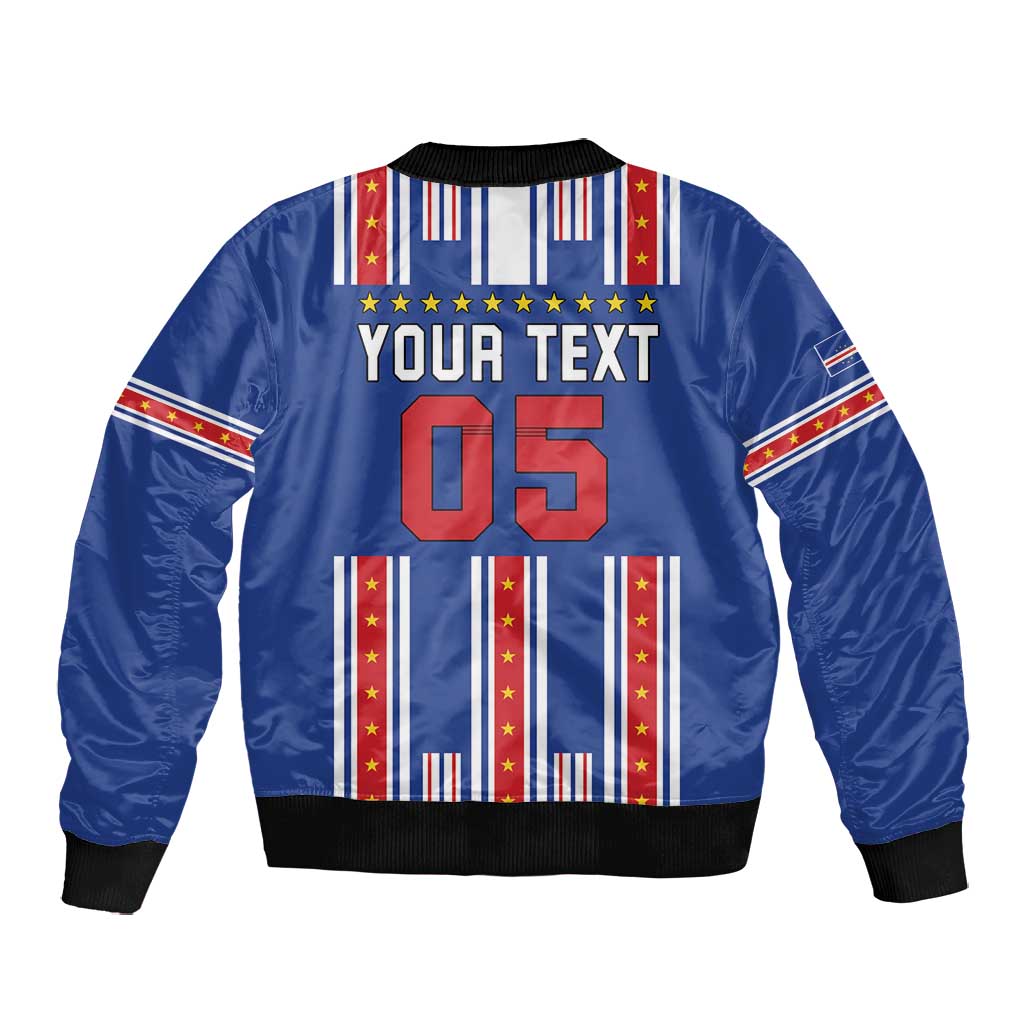 Custom Cape Verde Football Bomber Jacket Monster Blue Shark Striped Style