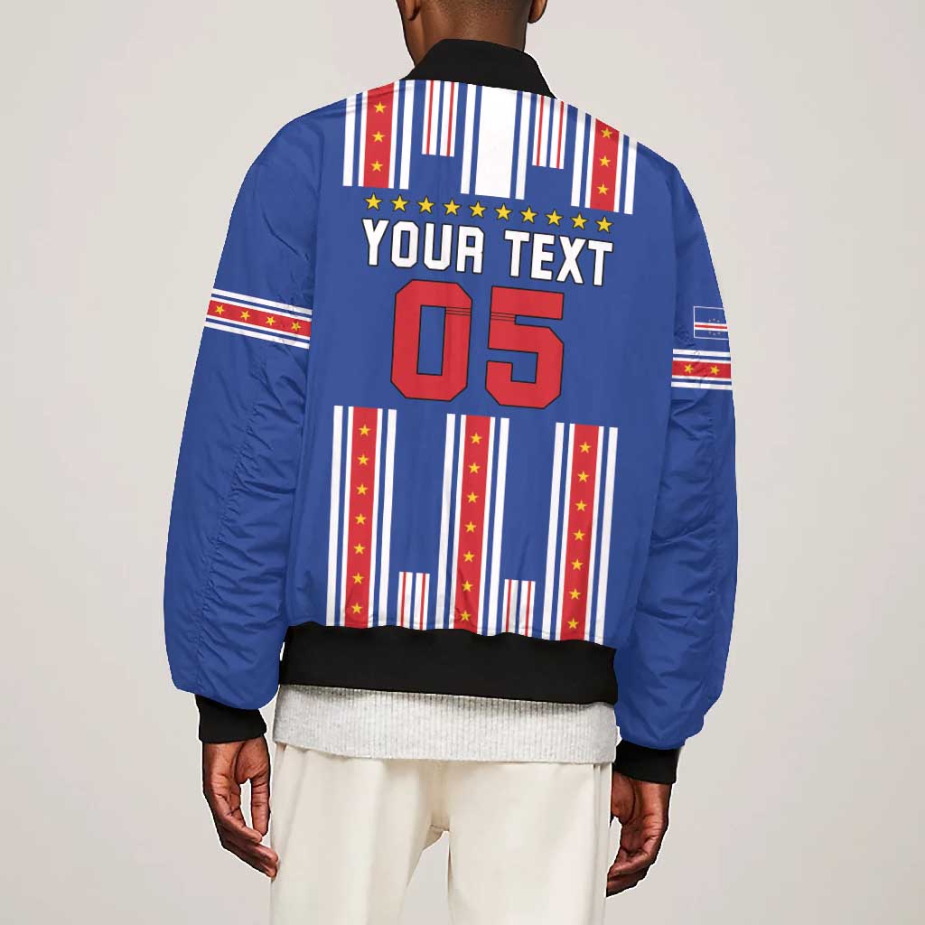 Custom Cape Verde Football Bomber Jacket Monster Blue Shark Striped Style