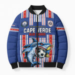 Custom Cape Verde Football Bomber Puffer Jacket Monster Blue Shark Striped Style