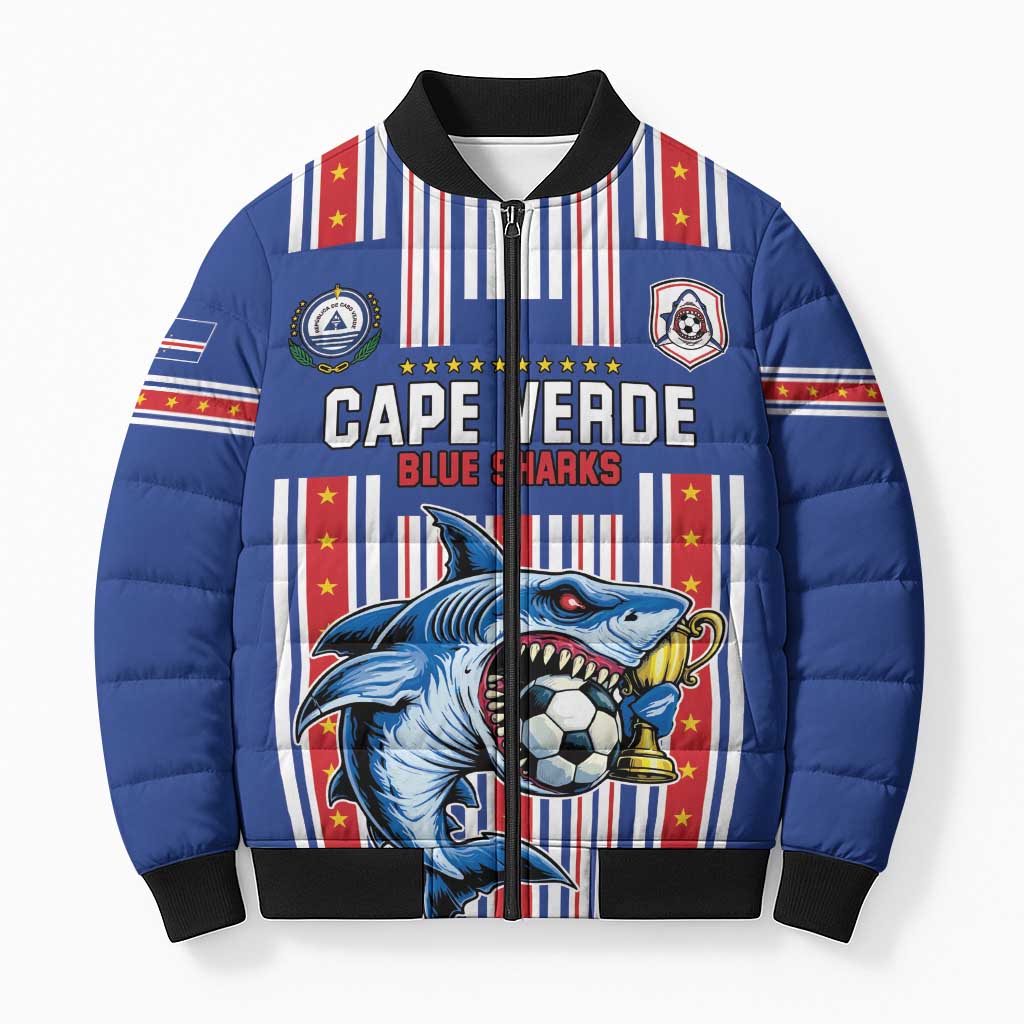 Custom Cape Verde Football Bomber Puffer Jacket Monster Blue Shark Striped Style