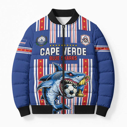 Custom Cape Verde Football Bomber Puffer Jacket Monster Blue Shark Striped Style