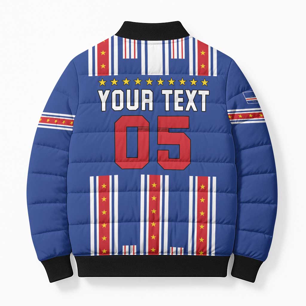 Custom Cape Verde Football Bomber Puffer Jacket Monster Blue Shark Striped Style