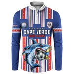 Custom Cape Verde Football Button Sweatshirt Monster Blue Shark Striped Style