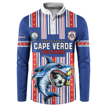 Custom Cape Verde Football Button Sweatshirt Monster Blue Shark Striped Style