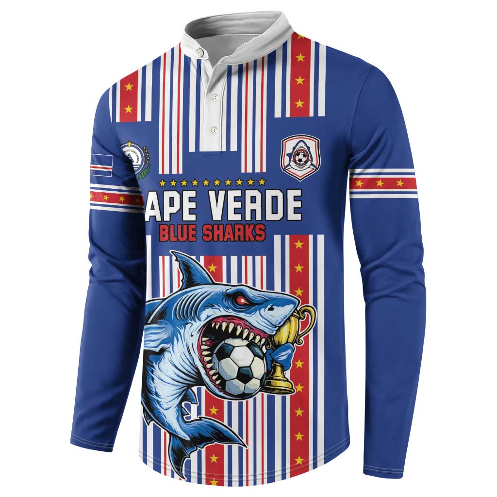 Custom Cape Verde Football Button Sweatshirt Monster Blue Shark Striped Style