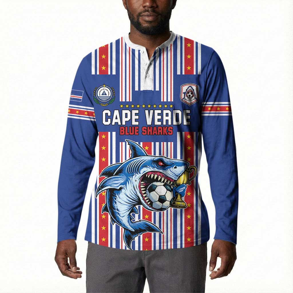 Custom Cape Verde Football Button Sweatshirt Monster Blue Shark Striped Style