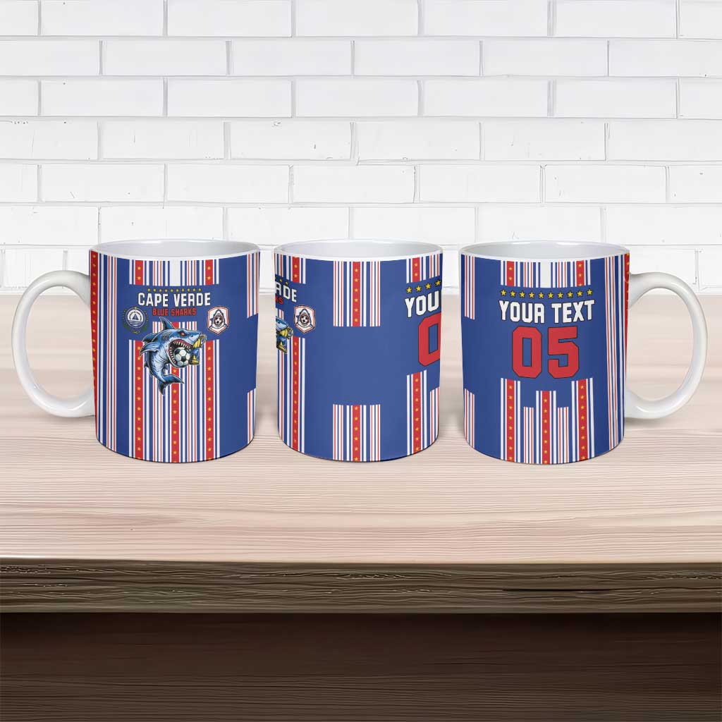 Custom Cape Verde Football Ceramic Mug Monster Blue Shark Striped Style