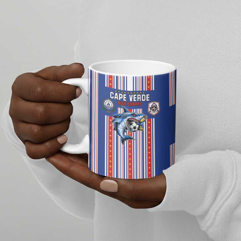 Custom Cape Verde Football Ceramic Mug Monster Blue Shark Striped Style