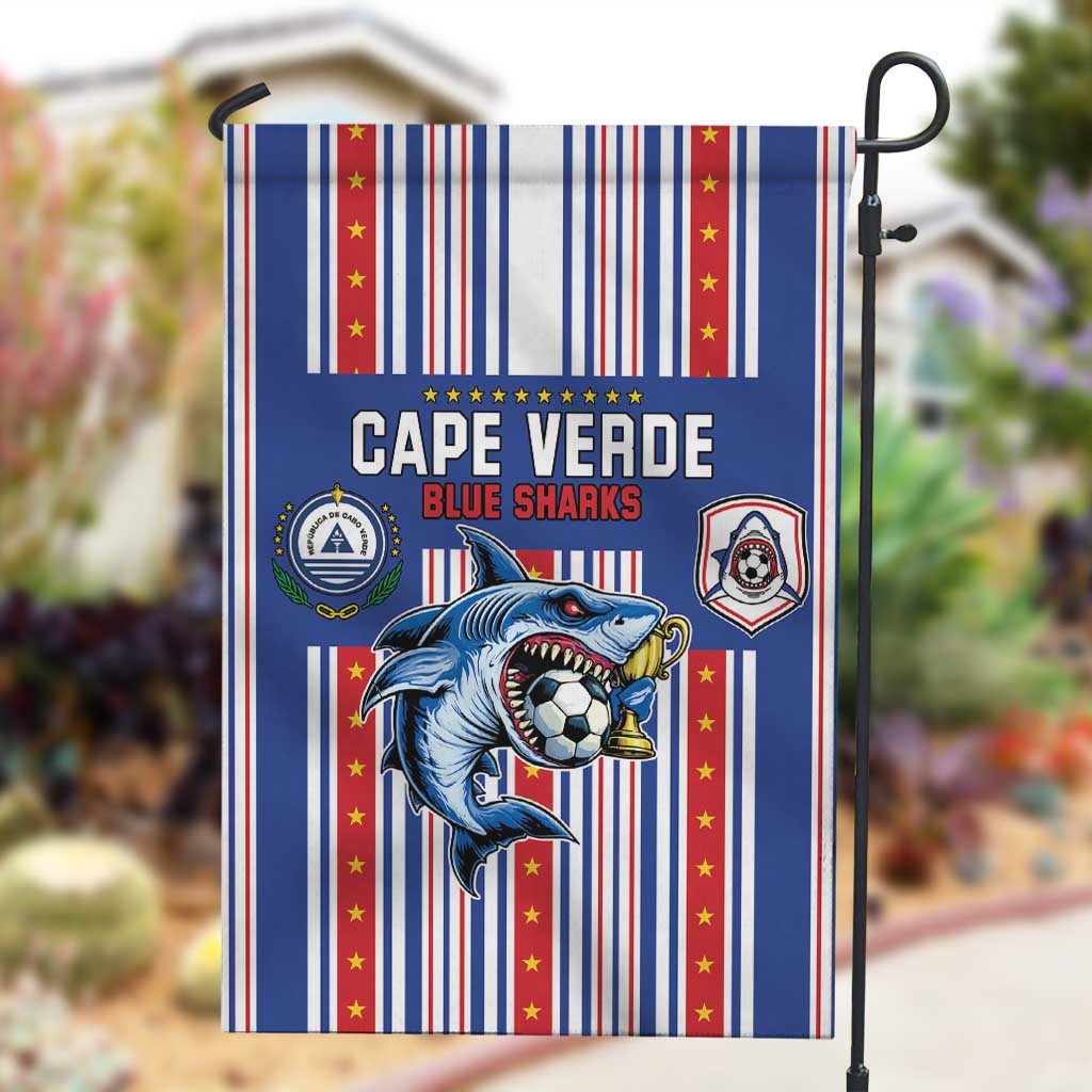 Cape Verde Football Garden Flag Monster Blue Shark Striped Style