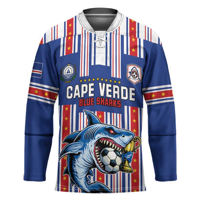 Custom Cape Verde Football Hockey Jersey Monster Blue Shark Striped Style