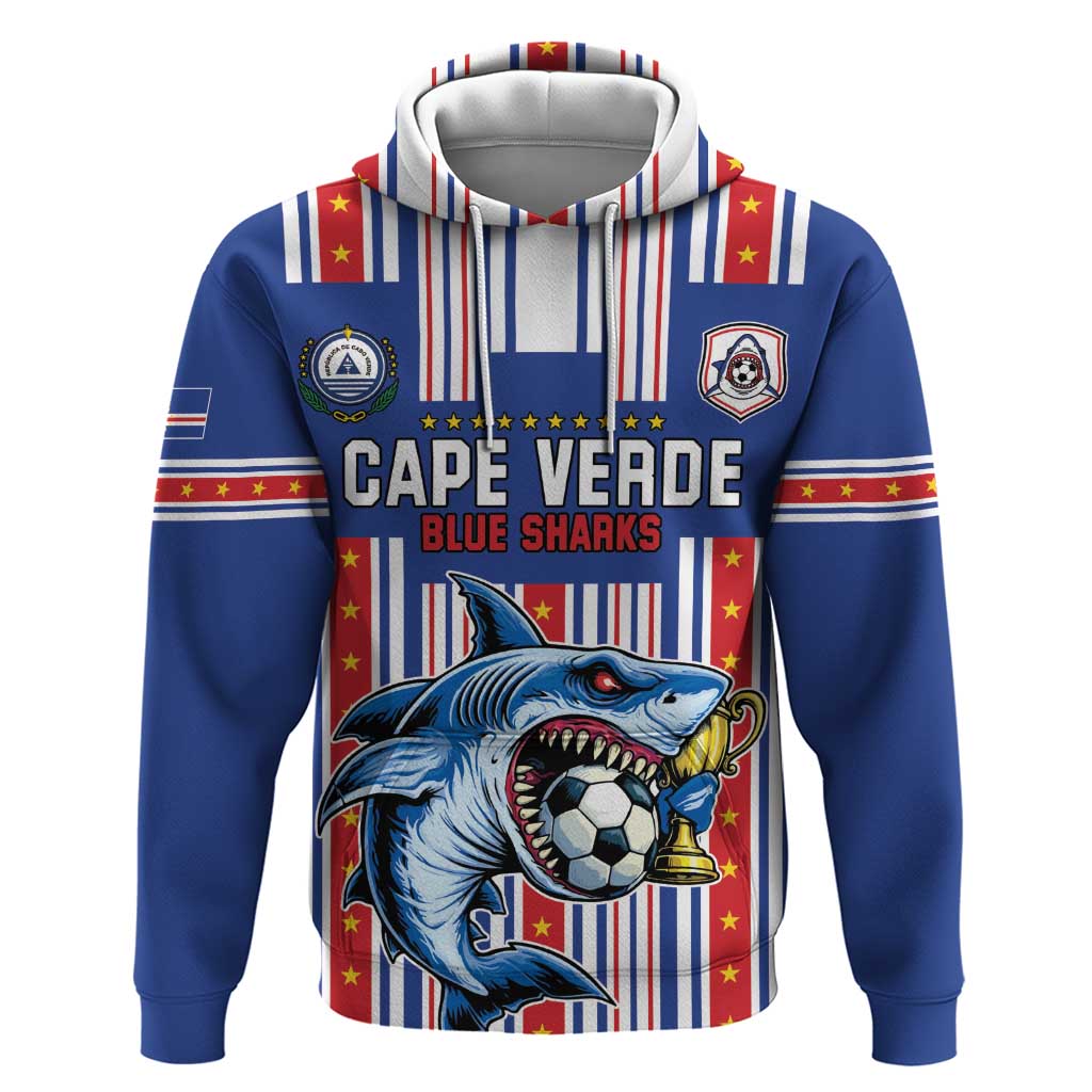 Custom Cape Verde Football Hoodie Monster Blue Shark Striped Style
