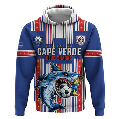Custom Cape Verde Football Hoodie Monster Blue Shark Striped Style