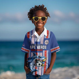 Custom Cape Verde Football Kid Hawaiian Shirt Monster Blue Shark Striped Style