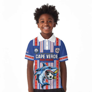 Custom Cape Verde Football Kid Polo Shirt Monster Blue Shark Striped Style