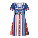 Custom Cape Verde Football Kid Short Sleeve Dress Monster Blue Shark Striped Style