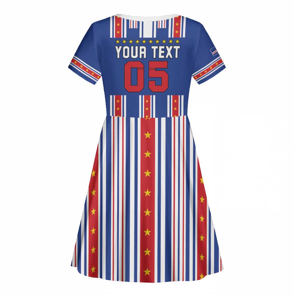 Custom Cape Verde Football Kid Short Sleeve Dress Monster Blue Shark Striped Style