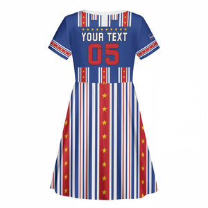 Custom Cape Verde Football Kid Short Sleeve Dress Monster Blue Shark Striped Style