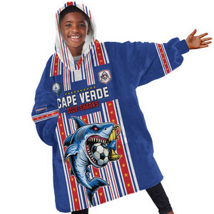 Custom Cape Verde Football Kid Wearable Blanket Hoodie Monster Blue Shark Striped Style