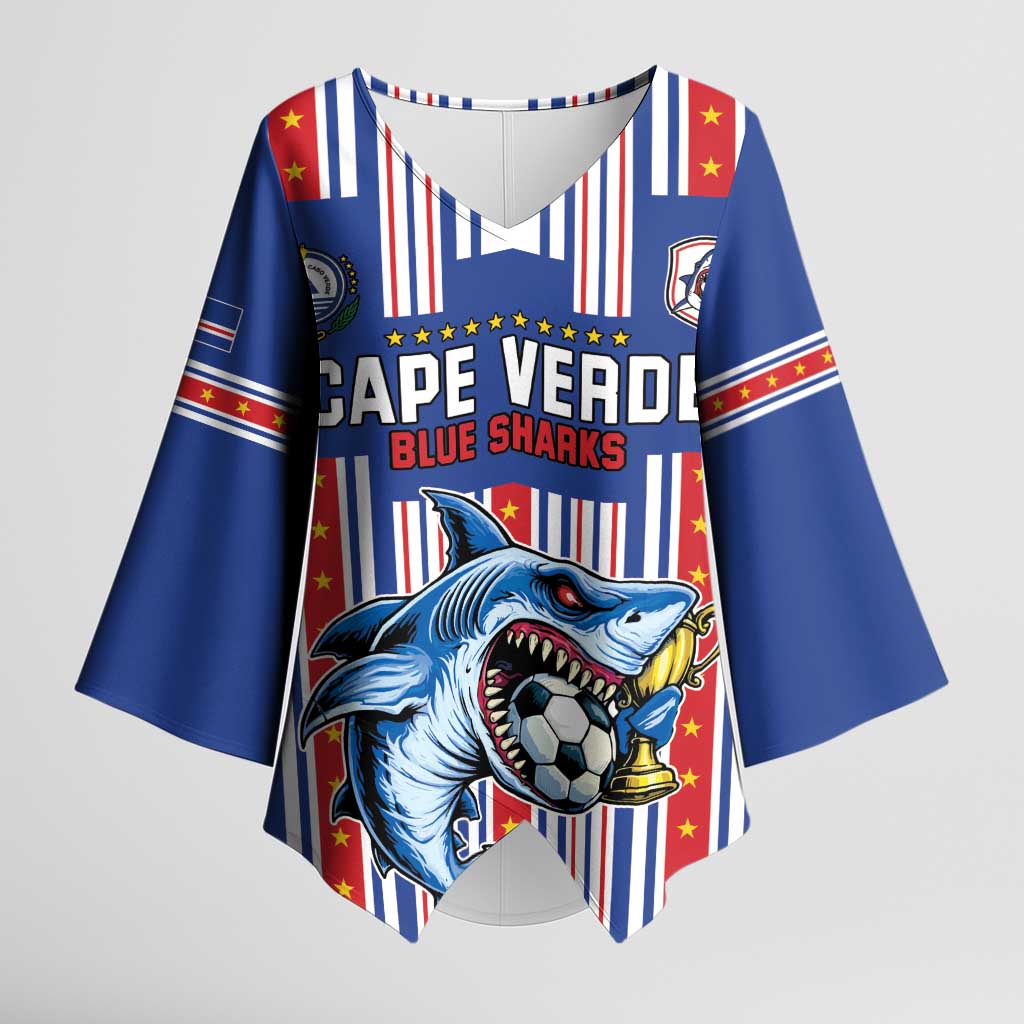 Custom Cape Verde Football Kimono Sleeve Blouse Monster Blue Shark Striped Style