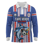 Custom Cape Verde Football Long Sleeve Polo Shirt Monster Blue Shark Striped Style