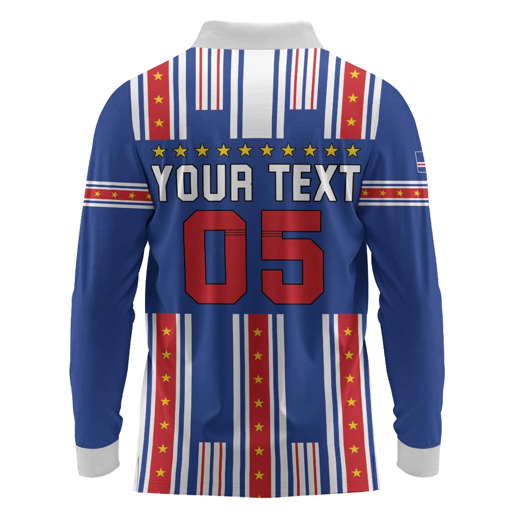 Custom Cape Verde Football Long Sleeve Polo Shirt Monster Blue Shark Striped Style