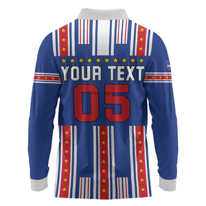 Custom Cape Verde Football Long Sleeve Polo Shirt Monster Blue Shark Striped Style