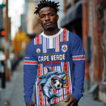 Custom Cape Verde Football Long Sleeve Shirt Monster Blue Shark Striped Style